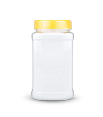 Transparent can, packing for soda, flour, powdered sugar, salt, starch. Isolated on white background with clipping path.