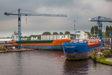 Inland Navigation Ships in a Harbor