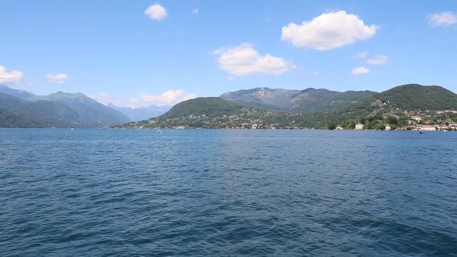 Lake Orta view to Orta San Giulio and Mount Mottarone, Piedmont Italy