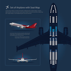 Set of Airplane with Seat Map Isolated Vector Illustration
