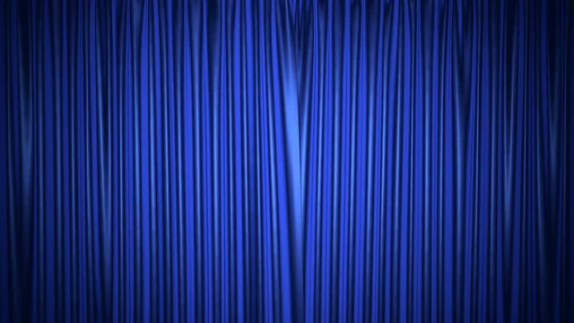 Movie theater blue curtain opening 3D animation with both chroma key and alpha mask included