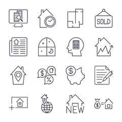 Simple Set of Real Estate Related Vector Line Icons.