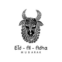 Eid Al Adha mubarak. Hand drawn poster with sheep.