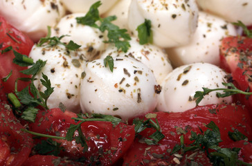Caprese salad with tomatoes,  mozzarella and herbs