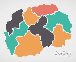 Macedonia Map with states and modern round shapes