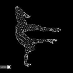 Man is posing and dancing. A dancer performs acrobatic elements. 3d model of man. Sport symbol. Design element. Vector illustration.