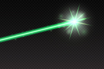 Abstract green laser beam. Magic neon light lines isolated on checkered background. Vector illustration.