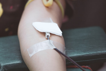 Transfusion blood donation,blood donor at hospital, Healthcare and charity concept