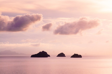 Fototapeta na wymiar Sunset sky with small islands near Samui island, Thailand