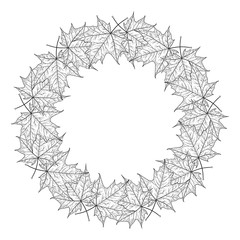 Vector black and white maple leaves frame