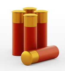 Shotgun shells isolated on white background. 3D illustration