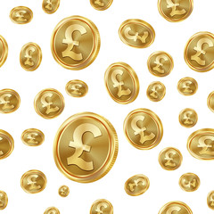 GBP Seamless Pattern Vector. Gold Coins. Isolated Background. Golden Finance Banking Texture.
