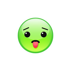 Fototapeta premium Green sick nauseated emoji face vector icon isolated on white background