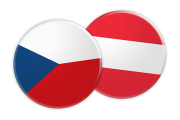 News Concept: Czech Republic Flag Button On Austria Flag Button, 3d illustration on white background