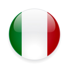 Round glossy icon with national flag of Italy on white background