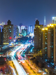 Fototapeta na wymiar panoramic view of cityscape,midtown skyline at night,shot in China.