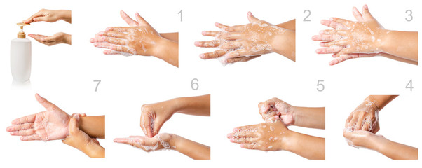 Hand washing medical procedure step by step.