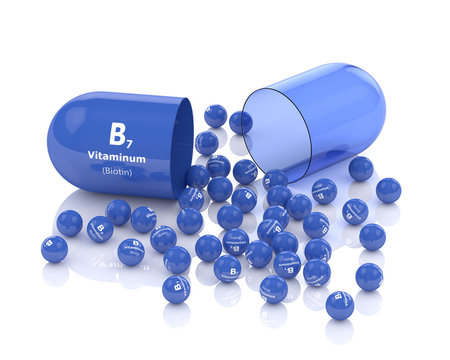 3d rendering of vitamin B7 pill with granules