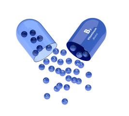 3d rendering of vitamin B7 pill with granules