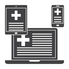 Obraz premium eHealth concept with devices and medical online services, vector silhouette