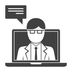 Online doctor, vector silhouette on white background