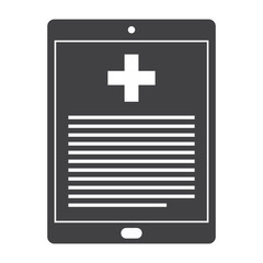 Online medical services concept with tablet and website, vector silhouette