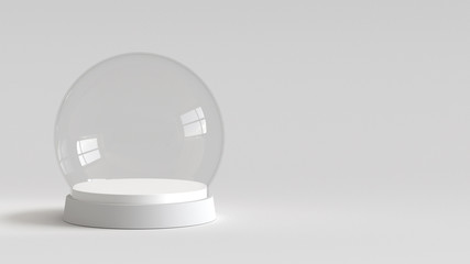 Empty snow glass ball with white tray on white background. 3D rendering.
 - Powered by Adobe