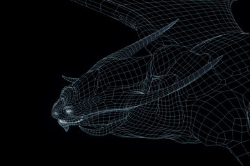 Dragon in Hologram Wireframe Style. Nice 3D Rendering

