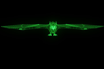 Dragon in Hologram Wireframe Style. Nice 3D Rendering
