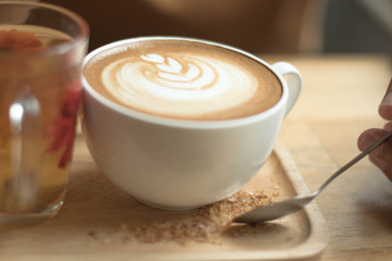 Coffee cappuccino cup of coffee with sugar. 
