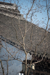 Traditional clay roof of ancient chinese building,closeup.
