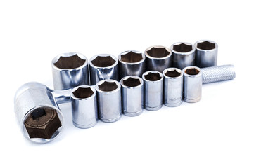 Wrench ratchet and socket isolated on white background