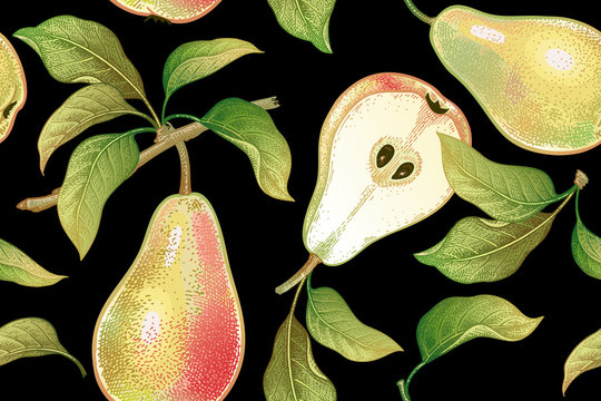 Vintage seamless pattern with pears.