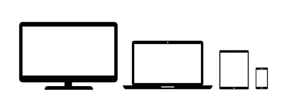 ПечатьSet of computer monitor, laptop, tablet and mobile phone with blank screen. Flat style - stock vector.