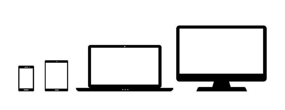 ПечатьSet of computer monitor, laptop, tablet and mobile phone with blank screen. Flat style - stock vector.