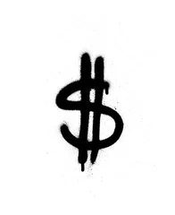 Photo sur Plexiglas Graffiti fuite de graffiti signe dollar $ en noir sur blanc