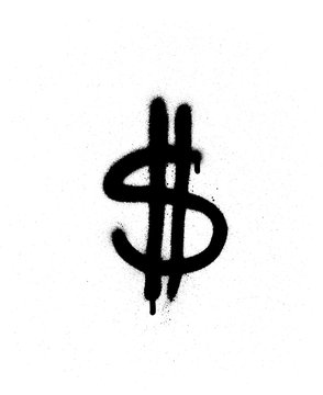 graffiti leaking dollar $ sign in black over white