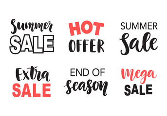 Sale banner template elements set with hand written lettering