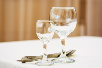Empty wine glasses in restaurant