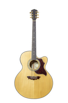 Beautiful jumbo acoustic guitar isolated on white background