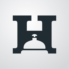 Icono plano H con timbre hotel en fondo degradado