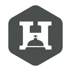 Icono plano H con timbre hotel en hexagono gris