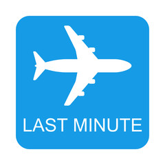 Icono plano LAST MINUTE en cuadrado azul