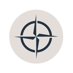 Icono plano simbolo brujula en circulo gris