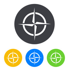 Icono plano simbolo brujula en circulo varios colores