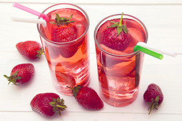 beverage with strawberries and ice