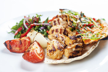 Chicken kebab Shawarma Plate isolated on White