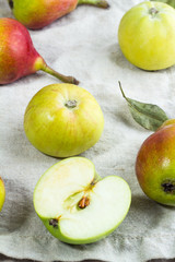 Apples green on a cotton napkin.