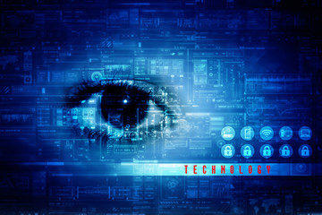Digital composite of Eye scanning a futuristic interface