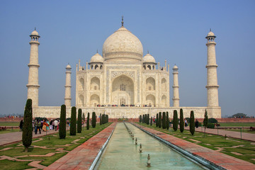 Taj Mahal with reflecting pool in Agra, Uttar Pradesh, India
